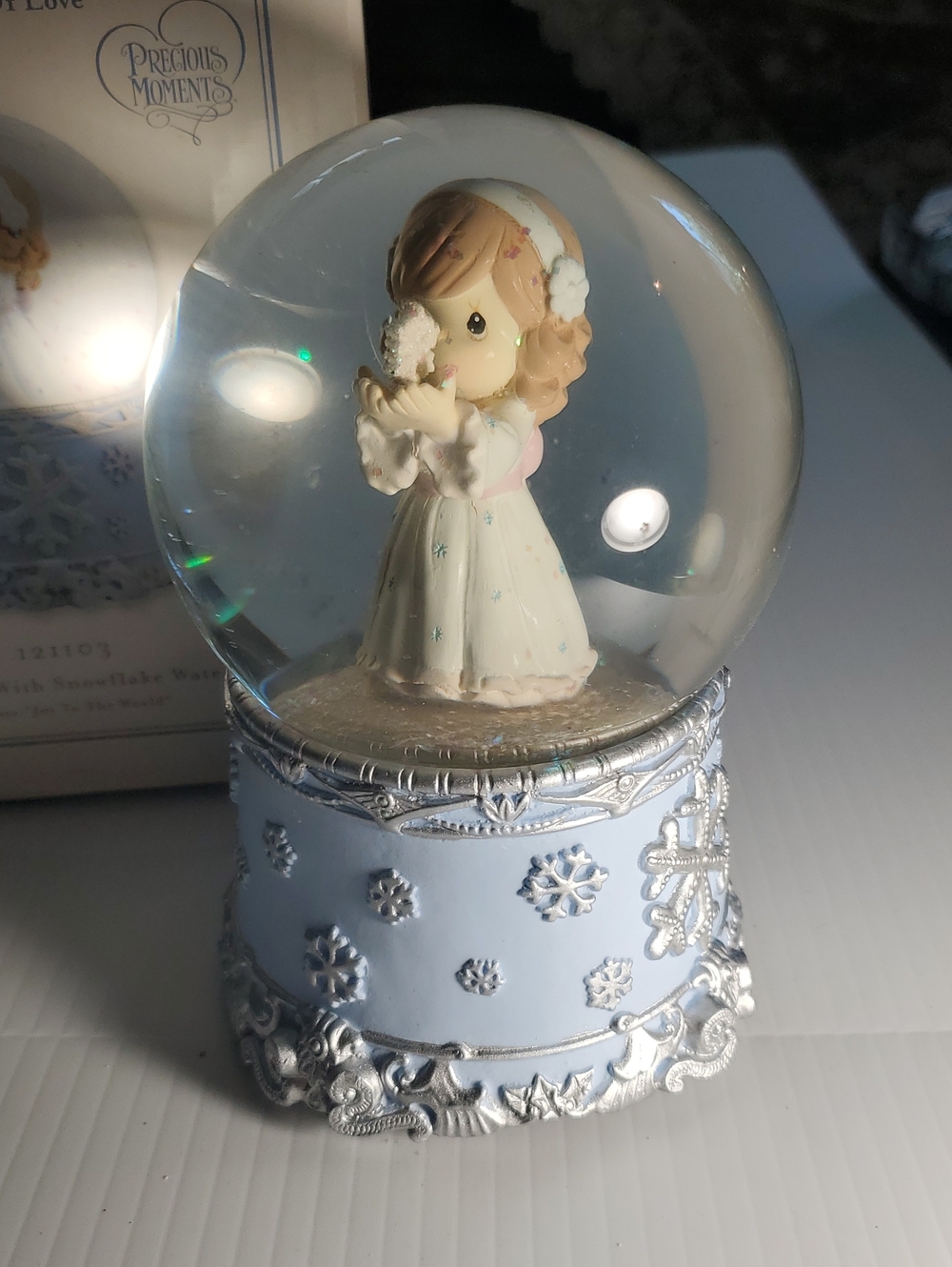 Precious Moments Figurine Snow Globe - Light Blue & Cream